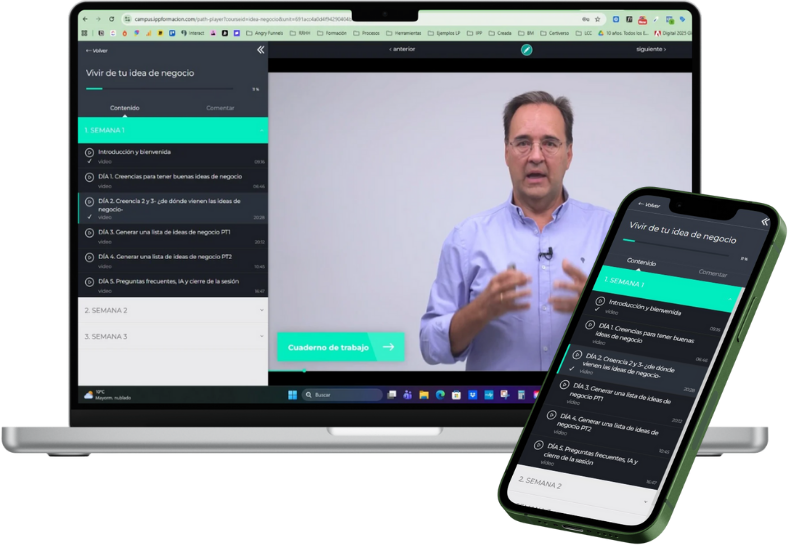 Plataforma del curso Vivir de tu Idea